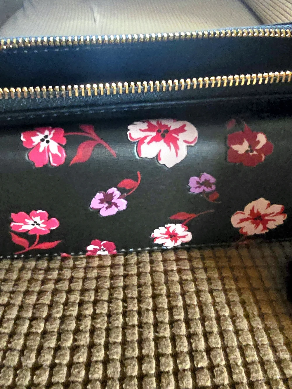 Time and Tru Black Floral Wristlet with Pink & Purple Blooms